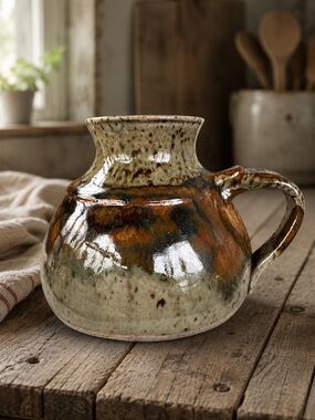 Vintage HUGE Ceramic Studio Pottery Coffee Mug No Spill Wide Bottom Cup